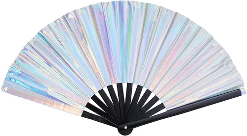 Vista 10 de Abanico plegable grande para rave, ventilador chino de Kung Fu Tai Chi para hombres y mujeres, festivales de boda, decoración de fiesta de Negro