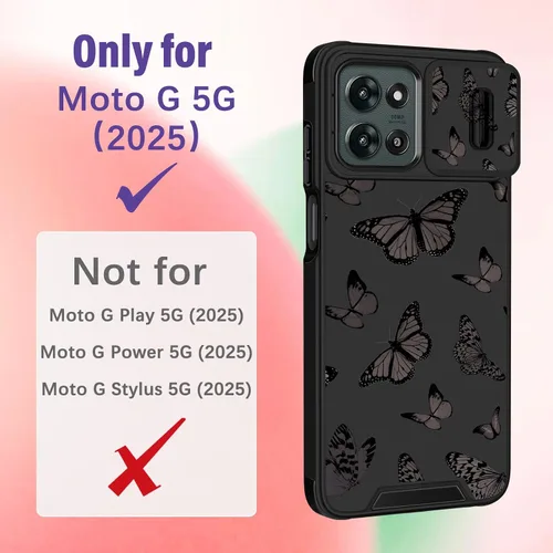 Vista 2 de Funermei - Funda para Moto G 5G 2025/2026/G Play 2026, soporte de anillo Negro (Butterfly)