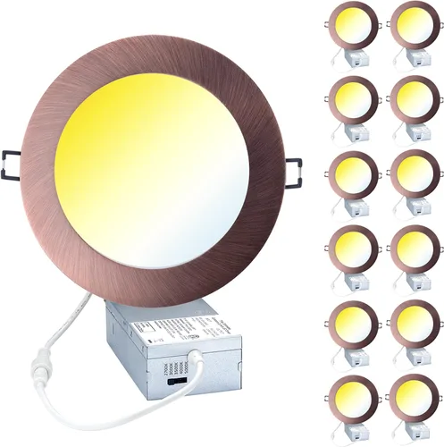 Vista 12 de POPANU Lámpara LED empotrable de 4 pulgadas, lámpara de techo sin lata de 9 W, 5 CCT, 4 pulgadas, luces LED de oblea, kits de carcasa y molduras