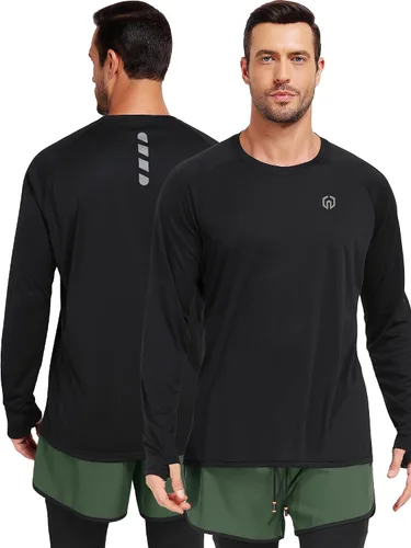 Vista 4 de NELEUS Camisas Deportivas de Manga Larga para Hombre, Transpirables, para Correr