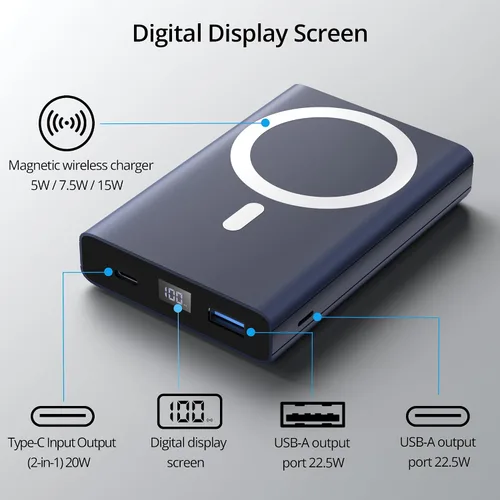 Vista 3 de LULULOOK Paquete de baterías, banco de energía portátil de 10000 mAh, cargador rápido de 22.5 W, cargador inalámbrico Magentic para iPhone