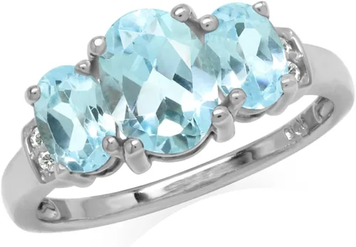 Vista 12 de Silvershake Anillo de Declaración Clásico de 3 Piedras de Forma Ovalada con Gemas de Piedra Natal de Plata Esterlina 925 Chapado en Oro Blanco o Oro