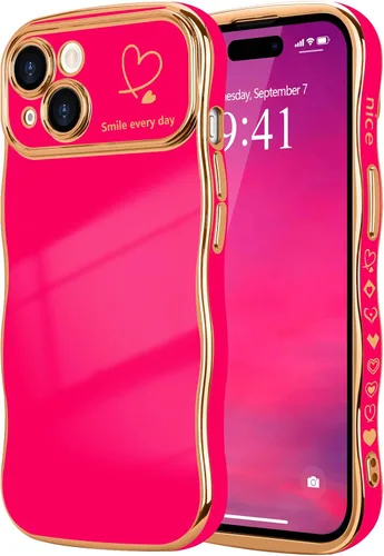 Vista 133 de LCHULLE - Funda para iPhone Air, linda para mujeres y niñas, con forma de onda, color azul bebé Luxury Plating Curly Wavy Frame with Love Heart