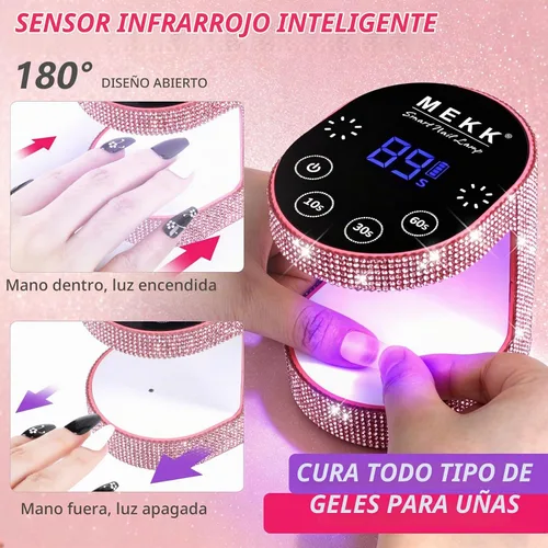 Vista 4 de MEKK 24W inalámbrico mini UV LED Flash Cure lámpara de uñas, luz UV para Diamantes de imitación de color rosa.