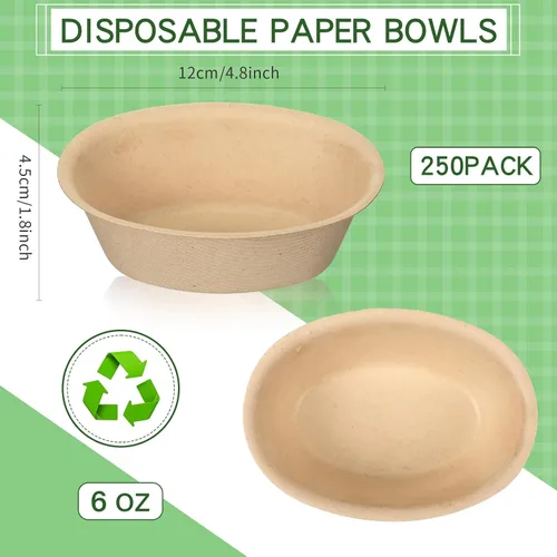Vista 2 de Dandat Cuencos de papel desechables de 6 onzas a granel, pequeños cuencos de postre de bagazo para helado, sopa, ensalada, pasta, suministros