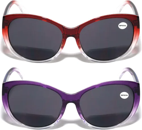 Vista 11 de 2 pares de lentes de sol de lectura bifocales para mujer Cateye Vintage Jackie Oval