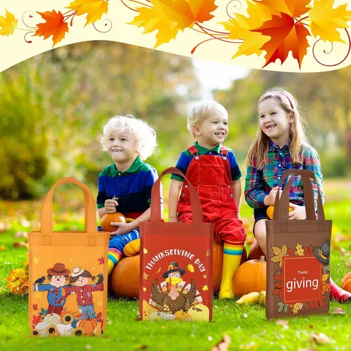 Vista 2 de Abbylike 30 bolsas de regalo para el día de Acción de Gracias, bolsas de regalo de otoño no tejidas, bolsas de regalo de fiesta de Acción de Gracias
