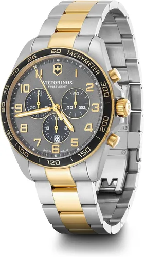 Vista 2 de Victorinox Fieldforce Classic Chrono Watch con esfera gris oscuro y pulsera de acero inoxidable en dos tonos, gris