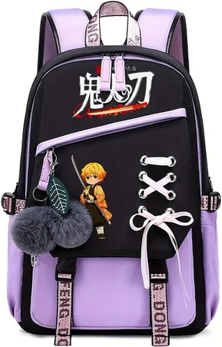 Vista 8 de Linda mochila escolar para niñas y niños, mochila escolar para estudiantes de primaria media, mochila escolar Kawaii con colgante (rosa)