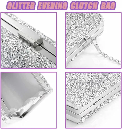 Vista 2 de ELABEST Glitter Evening Clutch Bag Rhinestone Two Side Handbag Crossbody Shoulder Purse Wedding Party for Women and Girls