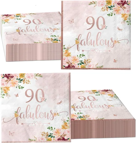 Vista 7 de Decoraciones de cumpleaños número 70 para mujer, 40 servilletas de papel falulous de color oro rosa, suministros de fiesta de cumpleaños