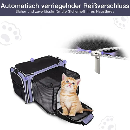 Vista 4 de BAGLHER Bolsa de Transporte para Gatos, Transportador de Mascotas Aprobado por Aerolíneas, Lateral Suave, Portador de Viaje para Mascotas, 5 Puertas