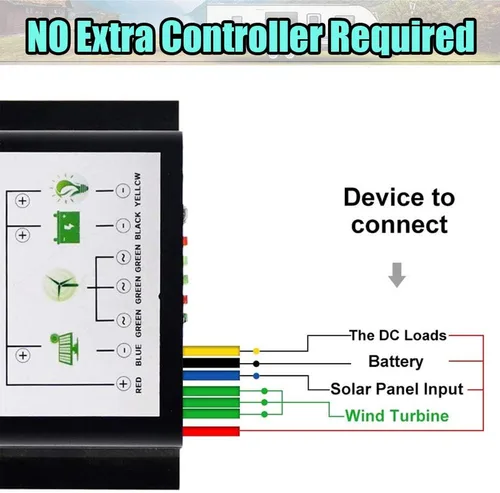 Vista 2 de Kit completo de energía solar eólica de 1000 vatios de 12 V con batería e inversor: 6 paneles solares de 100 W + generador de turbina eólica de 400
