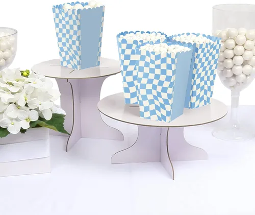 Vista 2 de Big Dot of Happiness Blue Checkered Party - Cajas de golosinas de palomitas de maíz - Juego de 12