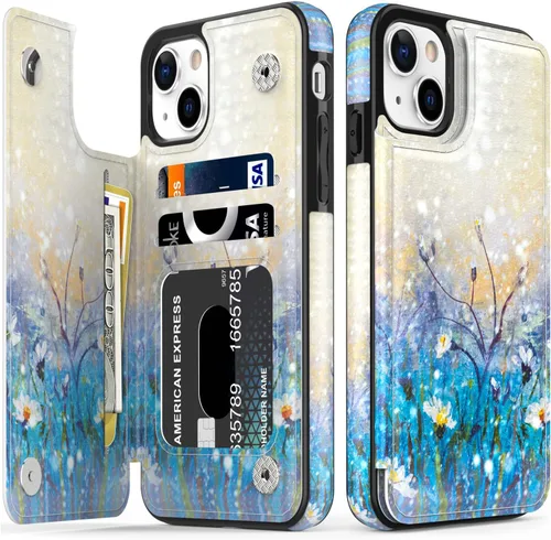 Vista 209 de LETO para iPhone 15 Pro Funda tipo cartera - Tapa tipo folio con patada - Diseños de moda - Tarjetero - Funda protectora para mujeres y niñas - 6.1