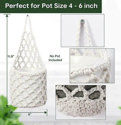 Vista 7 de Paquete de 2 Maceteros de Pared para Plantas de Interior, Colgador de Plantas de Macramé Macetero de Pared, Colgador de Plantas, Macetero Colgante