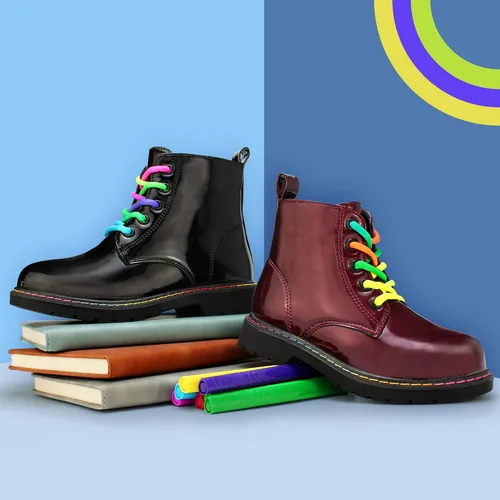 Vista 6 de Hawkwell Botas de trabajo de combate de patente para niñas y niños con cremallera lateral (niños pequeñosniños grandesjóvenes), 0 Toddler