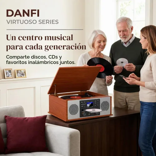 Vista 4 de Reproductor de discos multimedia 10 en 1 con altavoces, reproductor de CD, receptor Bluetooth, radio por Internet, grabación USB, tocadiscos de 3