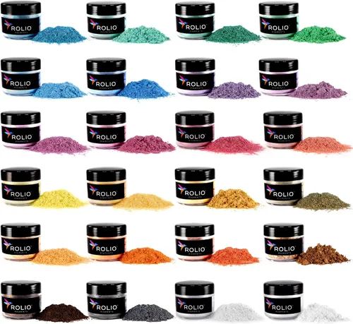 Vista 14 de Rolio Pigmento de color nacarado en polvo de mica de alta calidad, juego de arte para resina epoxi, para fabricación de jabón, esmalte de uñas