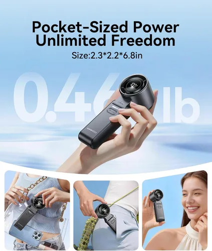 Vista 7 de KIMMOO Ventilador Turbo Portátil de Mano 3 en 1 - 100 Velocidades, 13500 RPM, 12 Horas de Refrigeración, Pantalla Digital, Rotación de 120°, Mini