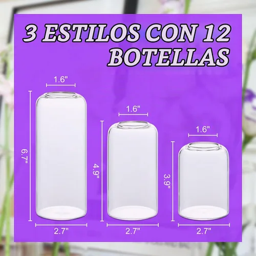 Vista 2 de Jarrones pequeños a granel, juego de 12, jarrones pequeños de vidrio para flores, jarrones cilíndricos modernos para flores para centros de mesa