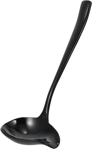 Vista 9 de OSALADI Cuchara de sopa Duckbill de acero inoxidable con mango largo resistente a derrames, diseño para salsas y postres de 7.48 pulgadas, utensilio