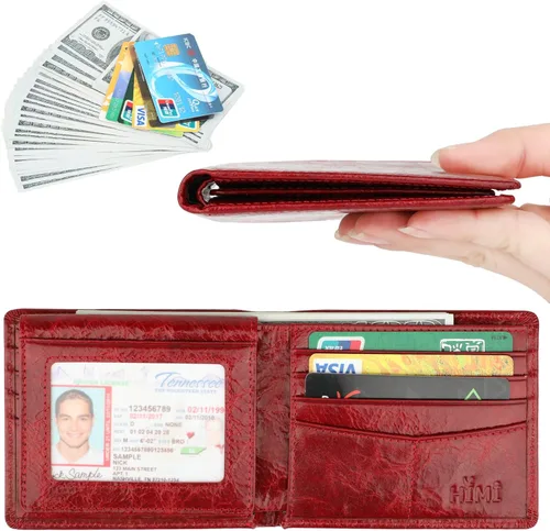 Vista 2 de Cartera para hombre-Cuero Genuino RFID Bloqueo Billetera Bifold Elegante Con Ventana 2 ID