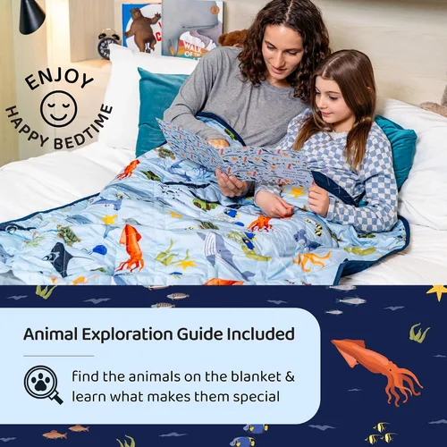 Vista 5 de Aricove Manta con peso para niños, 5 libras, 36 x 48 pulgadas, tamaño pequeño, algodón suave, lavable a máquina, animales azules y oceánicos