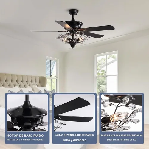 Vista 5 de Ventilador de techo moderno de cristal negro de 50 pulgadas
