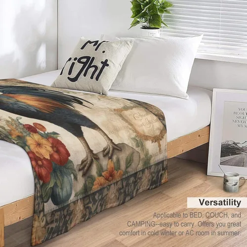 Vista 5 de Manta de gallo con encanto de campo, manta de forro polar de felpa de 30 x 40 pulgadas, manta de franela súper suave para decoración de sofá, cama