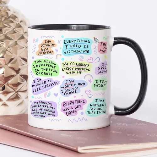 Vista 5 de YouNique Designs NICU - Taza de café portátil de 11 onzas, afirmaciones diarias, regalos de enfermera de la UCIN, taza de enfermera de cuidados