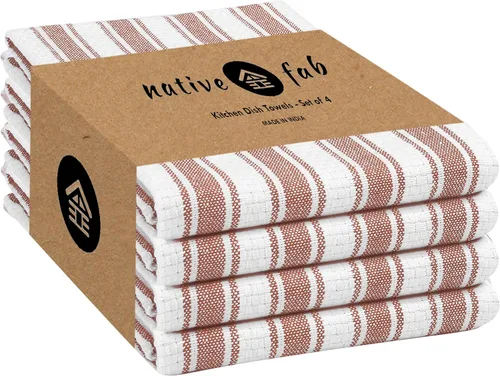 Vista 14 de Native Fab Toallas de Cocina de Algodón 100% Beige - 16x26 pulgadas - Juego de 12 - Toallas de Platos con Tejido de Canasta a Rayas para Limpiar