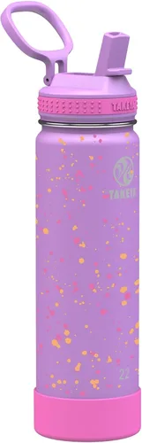 Vista 26 de Takeya Actives - Botella de agua con tapa con popote, duradera y de fácil cuidado, con aislamiento de acero inoxidable, tapa sin BPA con asa