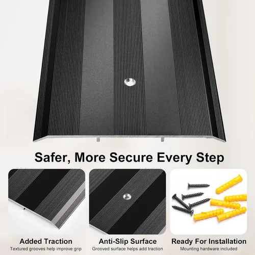 Vista 5 de Aluminum Threshold Strip, 5″Wide Floor Transition Strip for Doorways Negro