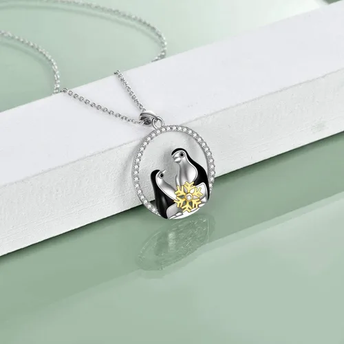 Vista 4 de POTOPYY - Collar con colgante en plata de ley 925, colgante de animales con diseño de conejo, elefante, pingüino. Regalo de joyería para mujeres