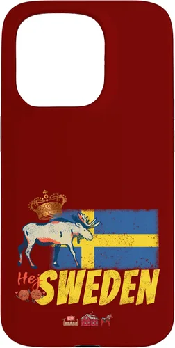 Vista 14 de Funda para iPhone 16 Suecia con bandera vintage y recuerdo de alce