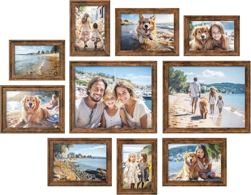 Vista 10 de SONGMICS Marcos de fotos con 16 alfombrillas, juego de 10 marcos de fotos de collage, dos de 8 x 10, cuatro de 5 x 7, cuatro marcos de 4 x 6
