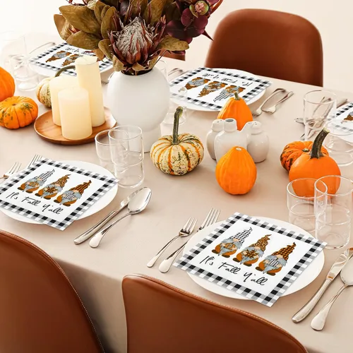 Vista 4 de AnyDesign Paquete de 80 servilletas de papel de gnomo de otoño, desechables, con texto en inglés "It's Fall Y'all", servilletas de almuerzo a