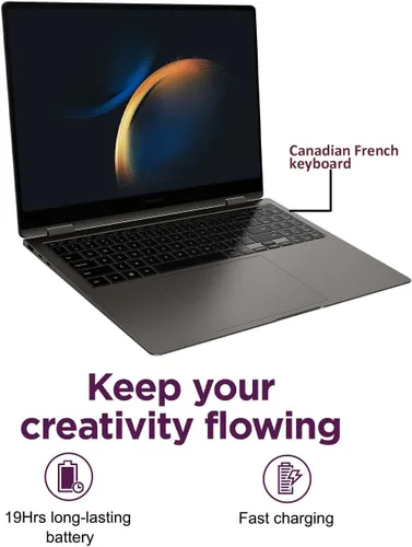 Vista 9 de Samsung Laptop Galaxy Book3 Pro 360 2 en 1 (pantalla táctil 3K de 16 pulgadas, Intel 12-Core i7-1360P, 16GB RAM, 512GB SSD, S Pen), AMOLED