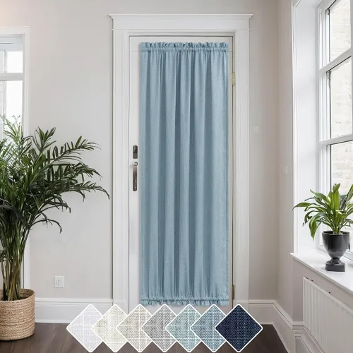 Vista 15 de KOUFALL Cortina de puerta francesa, persianas de lino para cubrir ventanas, 1 panel, 25 x 72 pulgadas de largo, color azul piedra