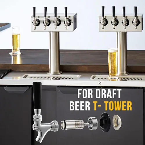 Vista 7 de Grifo de cerveza con vástago de 1-1/2 pulgadas, vástago de pezón de 1/4 pulgadas, kit de grifo de cierre automático, núcleo inoxidable chapado a