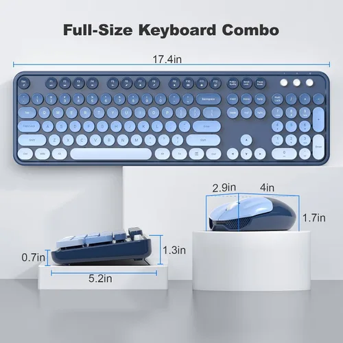 Vista 7 de Combo de teclado y mouse inalámbricos, 2.4 GHz degradado colorido de tamaño completo retro con mouse inalámbrico para PC/computadora