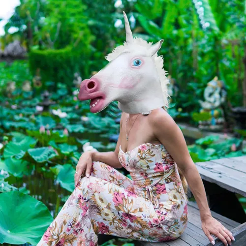 Vista 3 de Halford Unicorn Mask, Horse Mask, Funny Latex Cute Animal Full Head Mask Novelty Cosplay Party Props for Adults