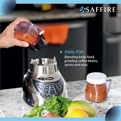 Vista 7 de Saffire - Mini tarro de plástico de repuesto para 1 taza, se adapta a la mayoría de licuadoras Oster (2 piezas)