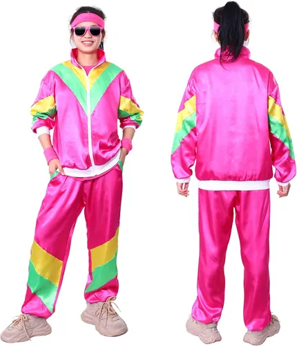 Vista 2 de Alaiyaky Disfraz deportivo de los años 80 para hombre, traje de concha de hip hop de los años 90 para hombre, chaqueta deportiva retro de los años