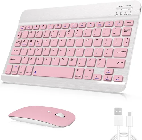 Vista 8 de Combo de teclado y mouse Bluetooth recargable, juego de teclado inalámbrico ultradelgado universal para Android, Windows, iPad, iPhone, Samsung
