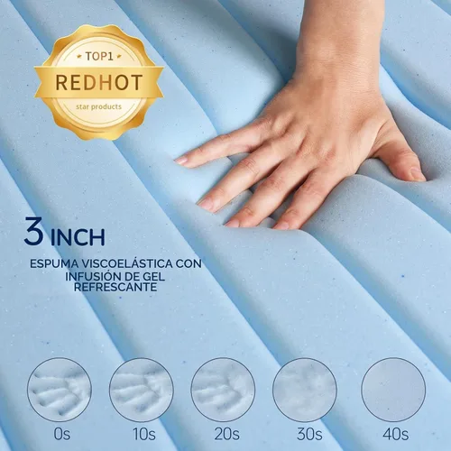 Vista 7 de Fvkind Protector de colchón de gel de espuma viscoelástica de 3 pulgadas tamaño individual, protector de colchón refrescante para alivio del dolor