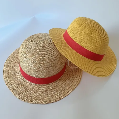 Vista 4 de Sombrero de paja Luffy, sombrero de paja de cosplay para fiesta de disfraces de Halloween, pajitas amarillas con sombreros de sol de cuerda