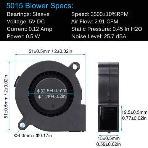 Vista 2 de GDSTIME Ventilador USB de 1.969 in con control de 3 velocidades 5015 5V Turbina Turbo Fan