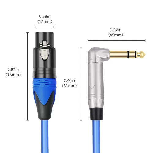 Vista 5 de Paquete de 2 cables equilibrados XLR hembra a ángulo recto de 1/4 pulgadas TRS para micrófono, 1 pie, cable de audio estéreo macho a XLR hembra, 6N